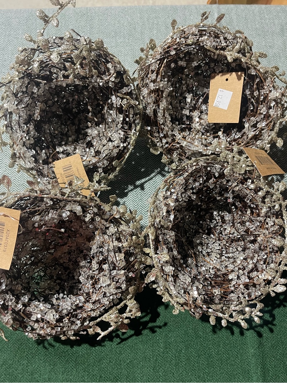 Beaded Birds Nest Christmas Decor - Set Of 4